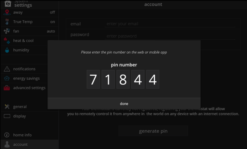 PIN Number Screen
